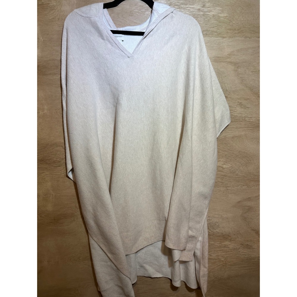 Chico's Zenergy Hooded Poncho Sweater Oatmeal Beige Cotton Cashmere Blend L/XL